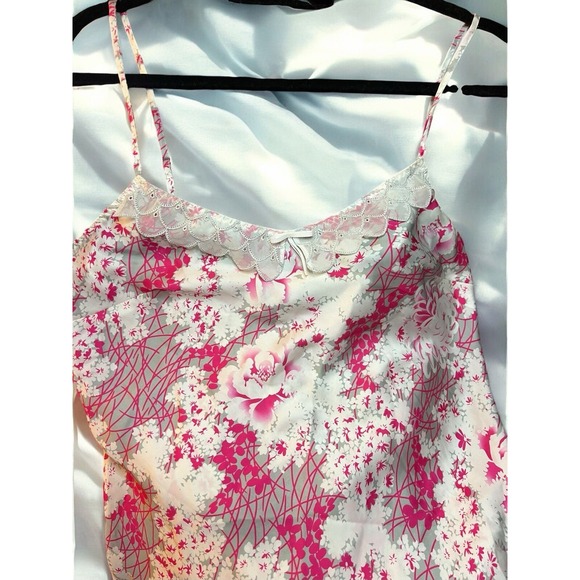 Aubade Paris‎ Vintage Y2K Lingerie Nightgown Pink Abstract Flowers Adj. Straps - Picture 8 of 13
